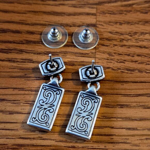 BRIGHTON "Fontina" Vintage Enamel Inlay And Silver Pushback Earrings EUROSUMMER! - Picture 2 of 5